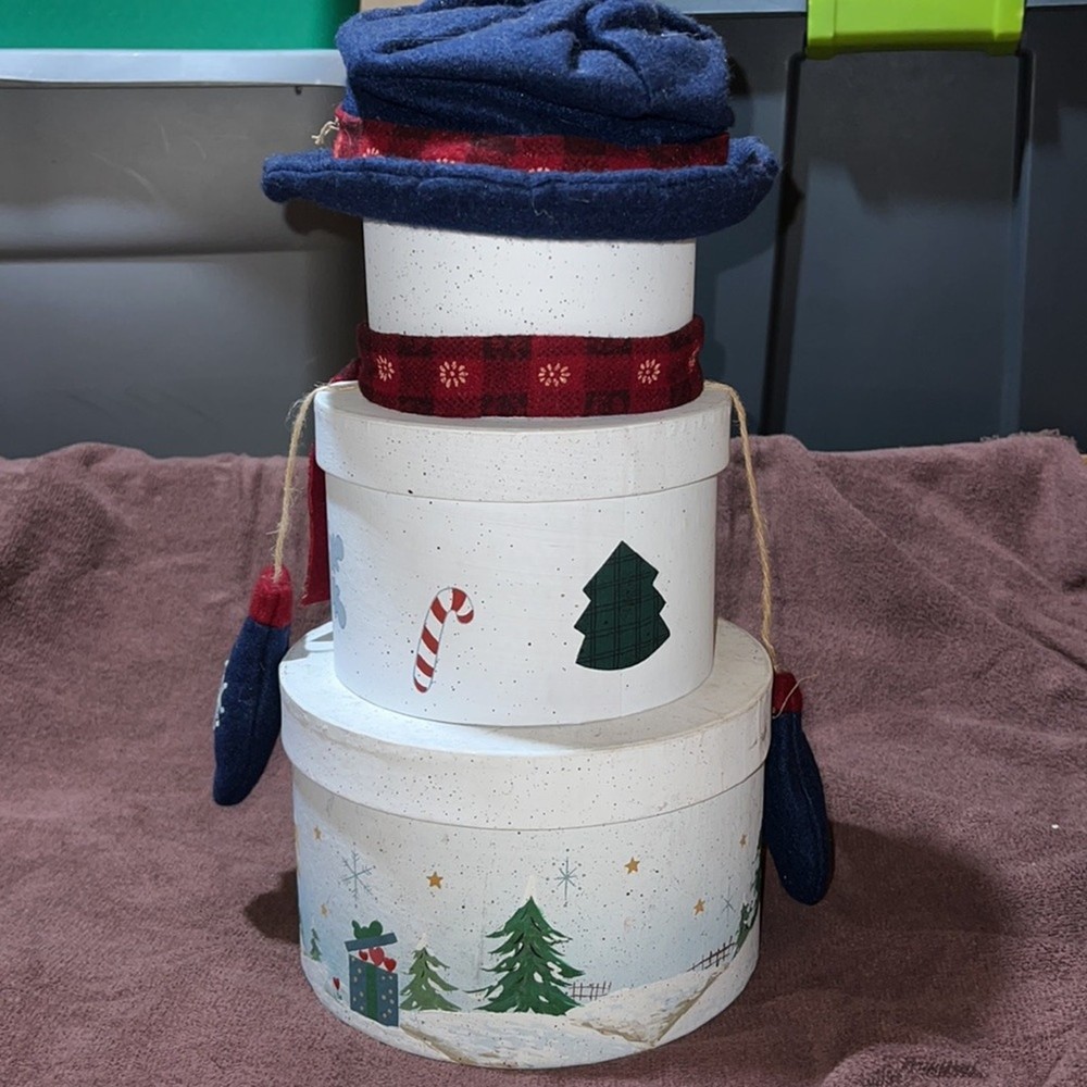Stackable snowman holiday Christmas decor angels white needs TLC but cute decor