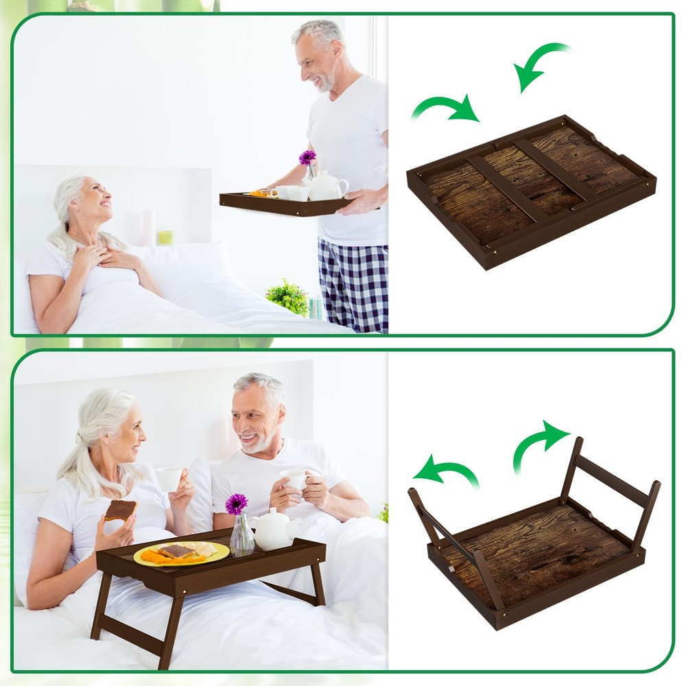 Bamboo Breakfast Tray with Foldable Legs & Detachable Stand | Medium, Normal