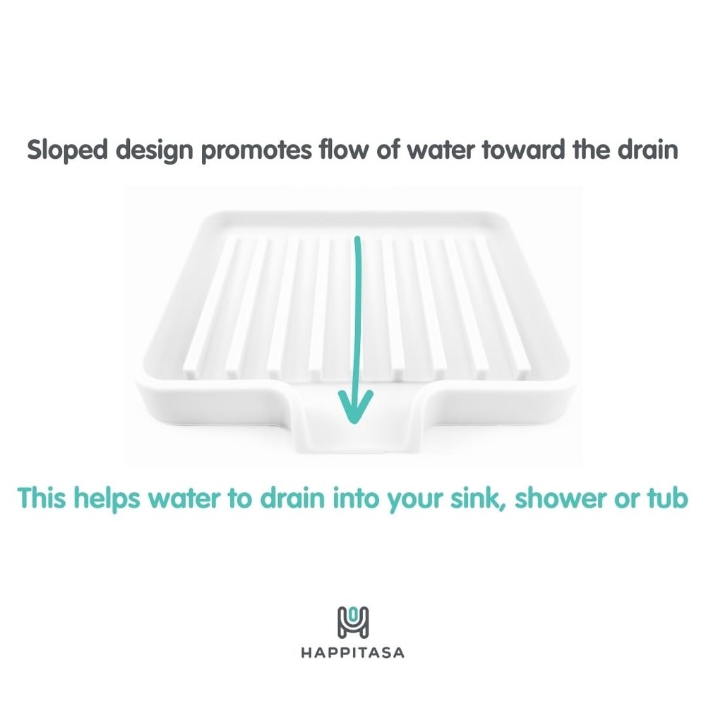 Silicone Soap Dish Tray and Sponge Holder with Drain Chute, Rectangular, Kitc...