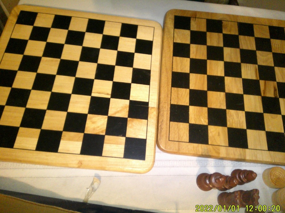 3 ABOUT THE SAME WOODEN CHECKER BOARDS 1 WITH INCOMPPLETE CHESS SET