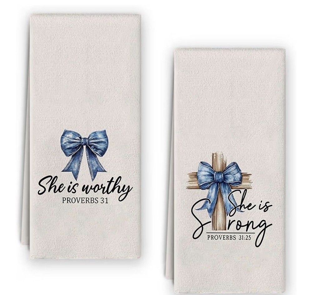 Inspirational Kitchen Towels With Blue Bow Design