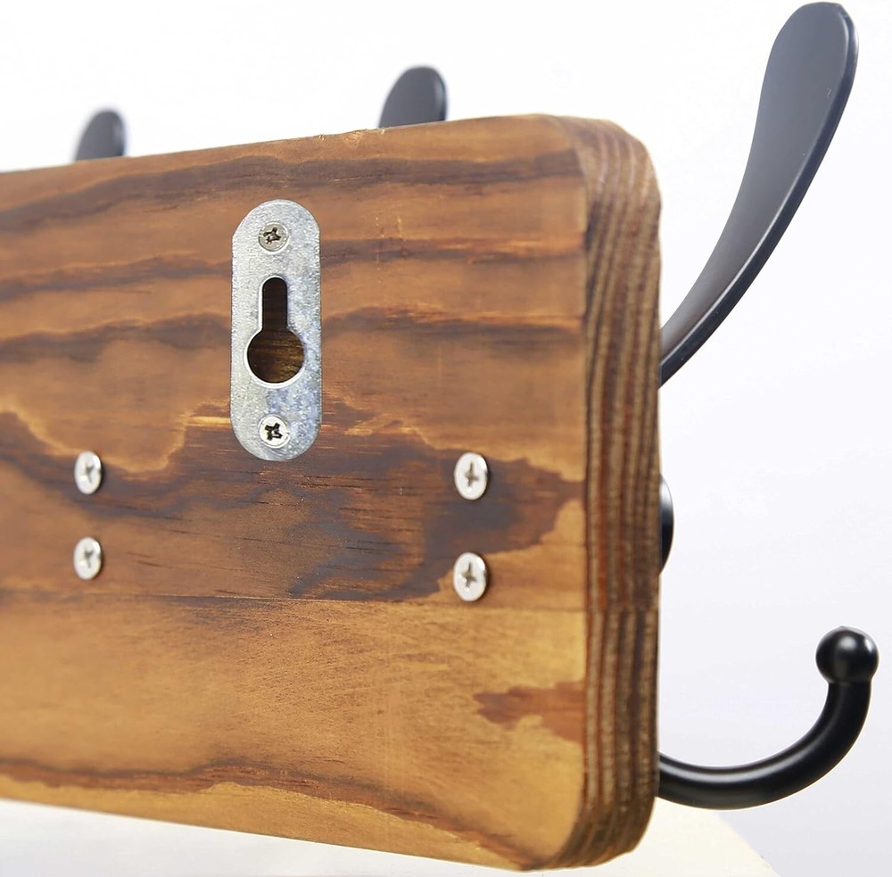 Rustic Wall Mounted Coat Rack - 5 Heavy Duty Hooks for Elegant Storage