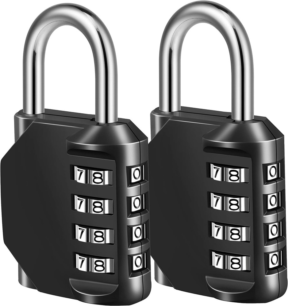 Resettable Combination Padlock, 4 Digit - 2 Pack for Gym Lockers & More