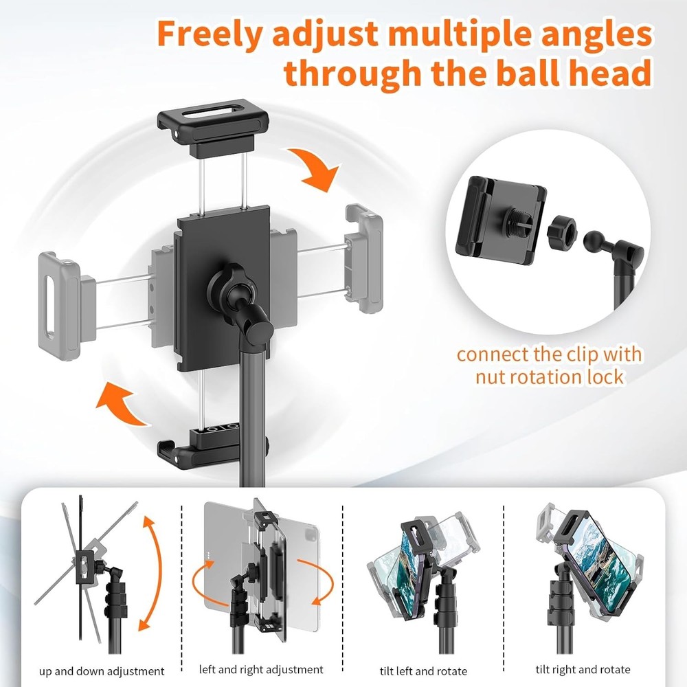 Stable 72" Height Adjustable Tablet Tripod for Streaming and Recording
