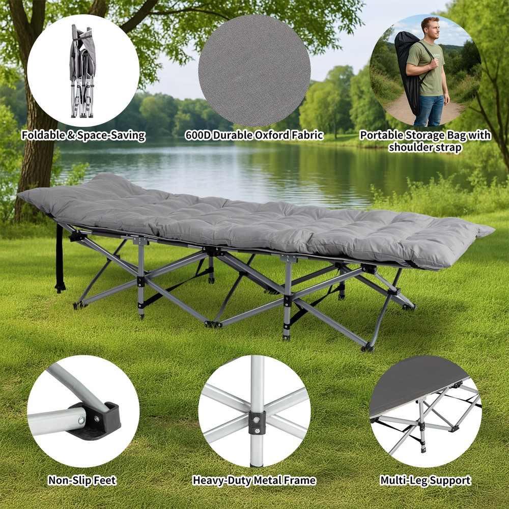 Folding Camping Cot Bed with Soft Pad, Portable Outdoor Cot