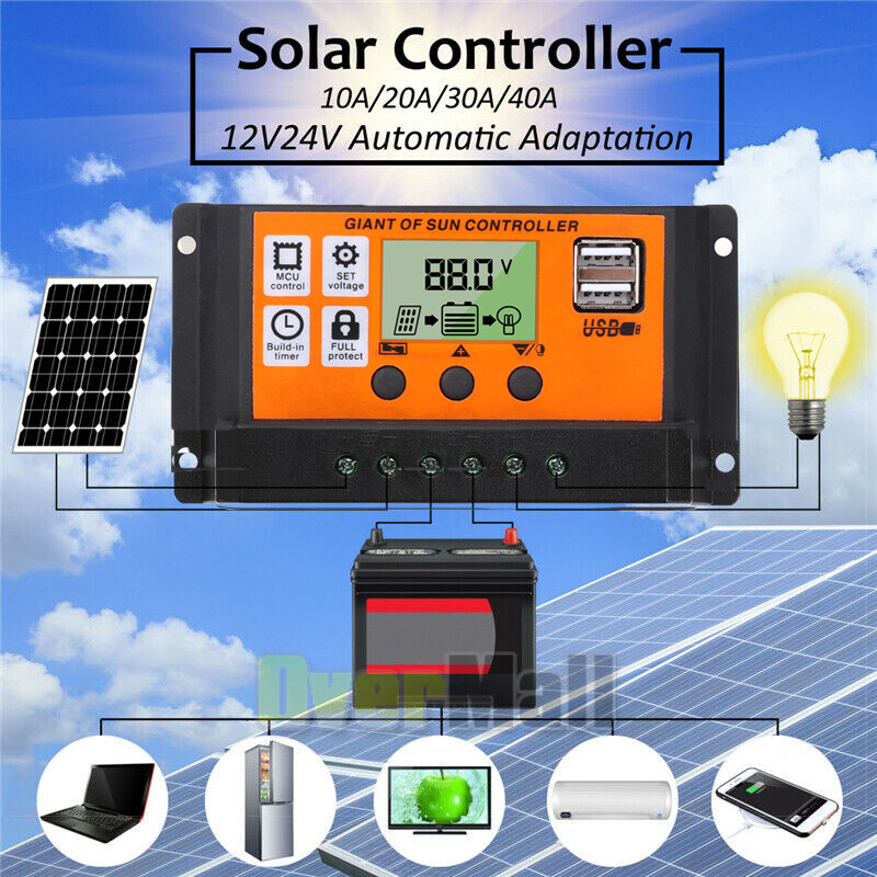 100A AMP MPPT Solar Panel Regulator Charge Controller 12V/24V 1000W/2000W LCD US