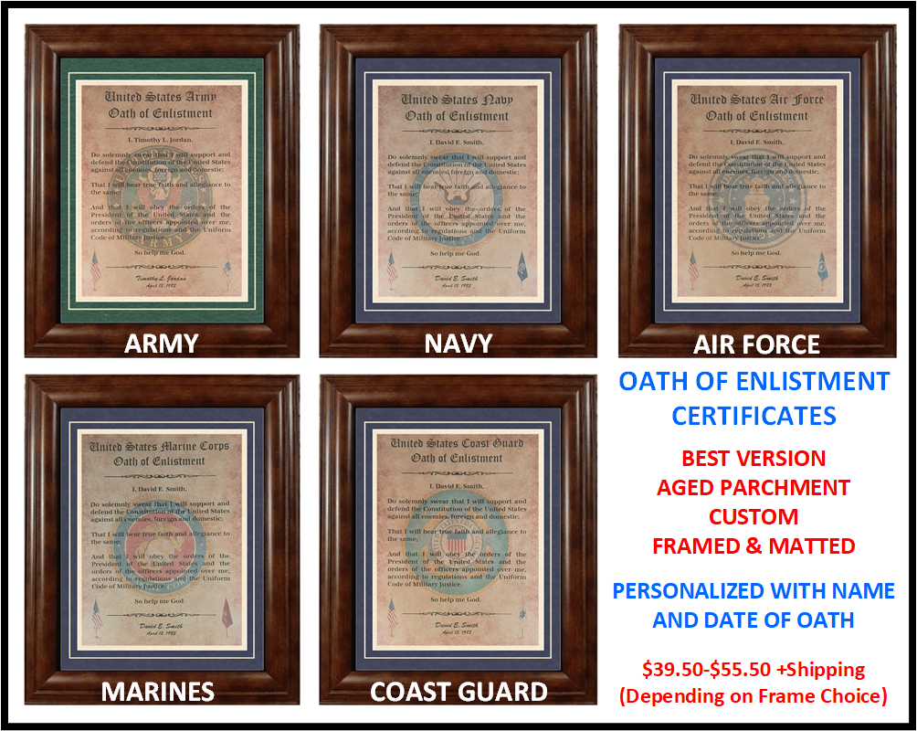 MC-NICE: AIR FORCE Oath of Enlistment Certificate Name & Date PERSONALIZED