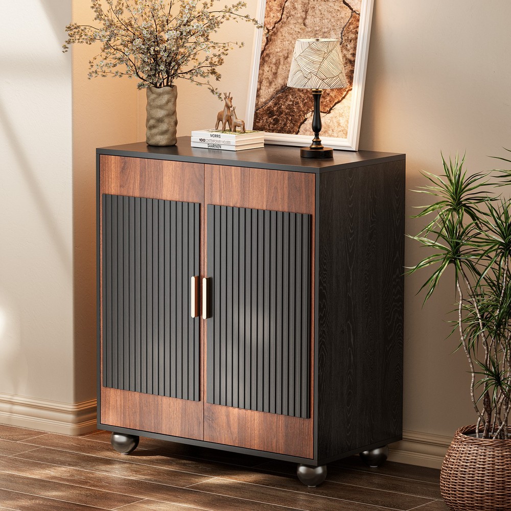 Fluted Sideboard Cabinet with Storage Solid Wood Buffet for Living Dining Room