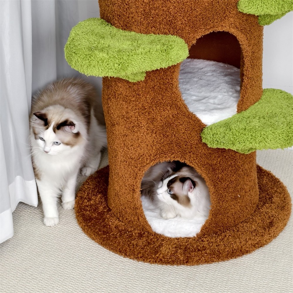 Multi-Level Indoor Cat Climbing Tree Flower Perch Plush Cave Cat Activity Tree