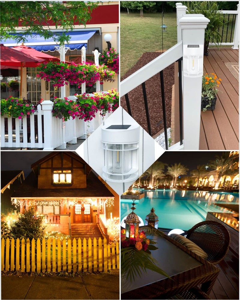 DOESLAG Solar Fence Lights, 8 Pack Deck Light Powered, 8 Pack, White