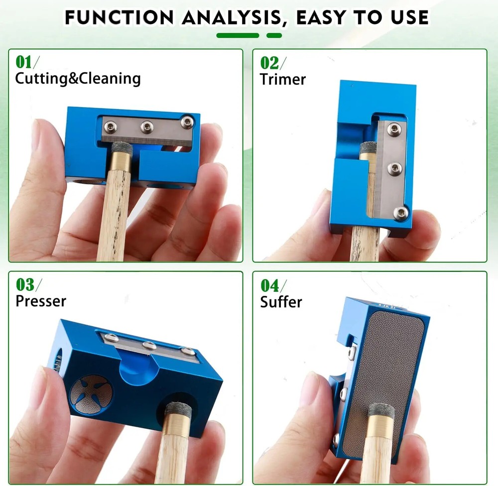 8 Way Cue Tip Repair Tool with Replacement Blade