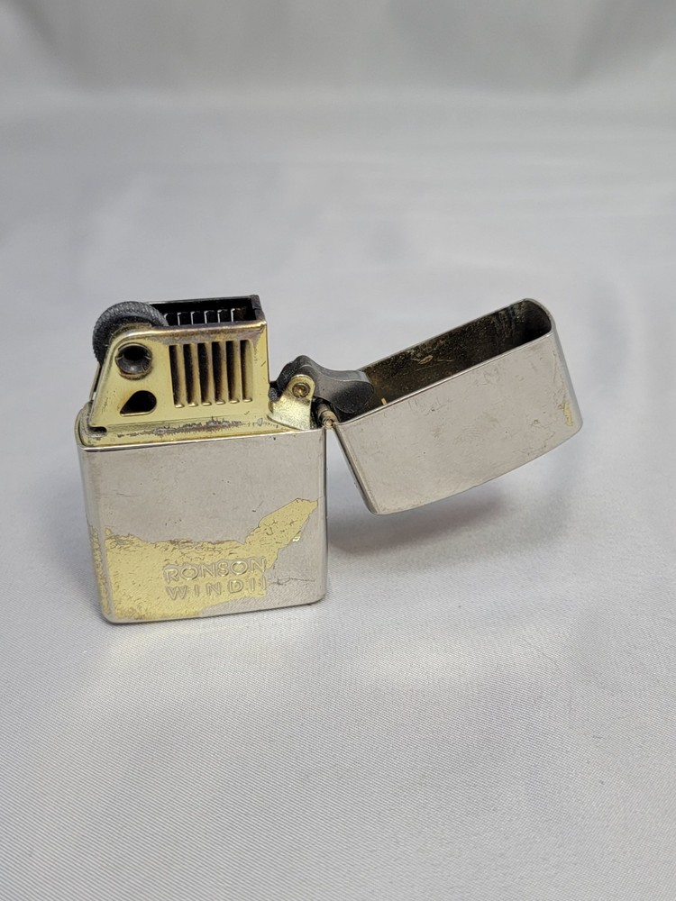 Ronson Wind II Windproof Lighter Flip Top Silver Stainless Vtg