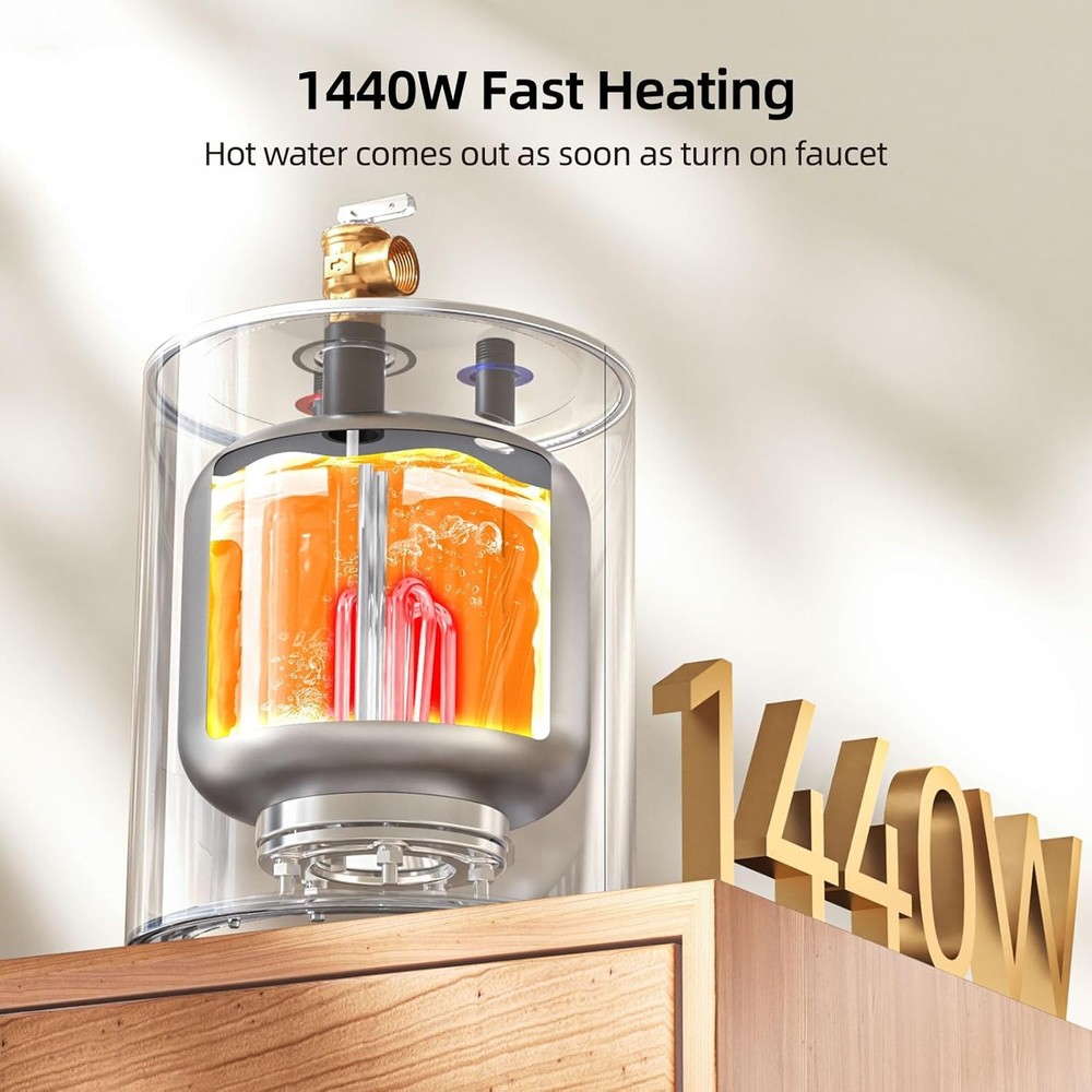 MIZUDO Electric Mini Tank Water Heater 1.5 Gallon Compact Storage Hot Water Heat