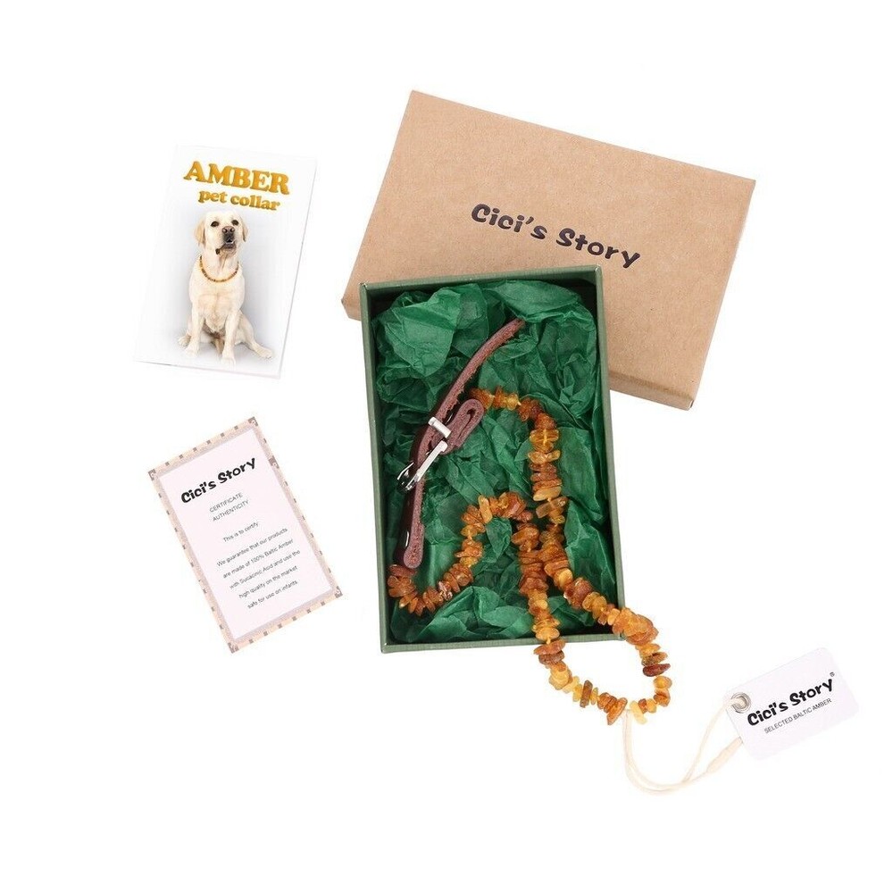 Amber Collar for Dogs and Cats with Adjustable Leather Strap