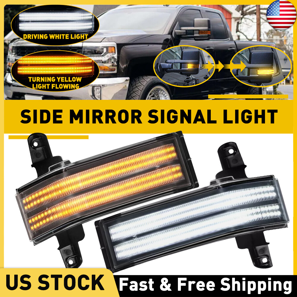 2x For 15-19 Chevy Silverado GMC Sierra LED Sequential Side Mirror Signal Light