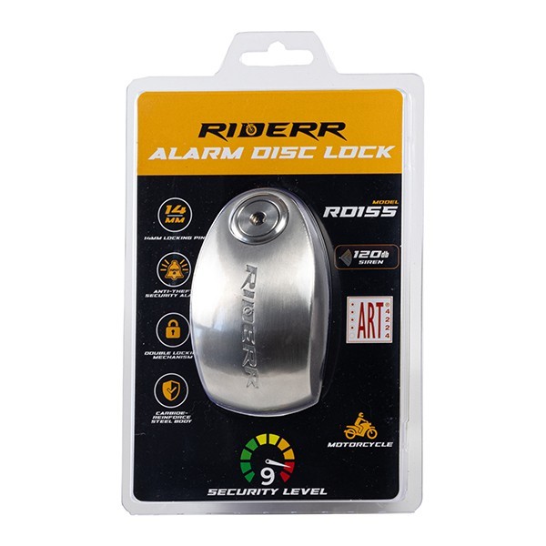 Motorcycle Disc Lock - RD15S 120dB 14mm Pin Alarmed Disc Lock Security - Silver