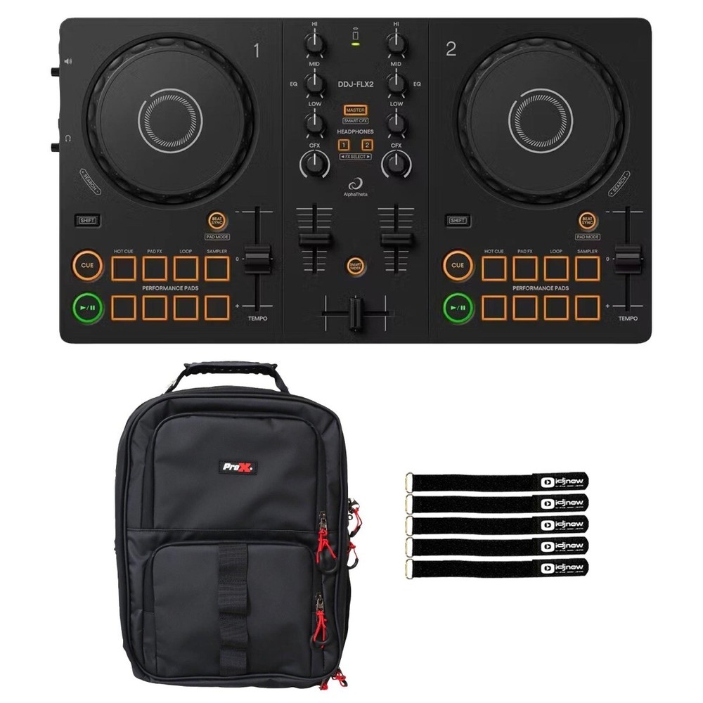 AlphaTheta DDJ-FLX2 Starter Compact 2-Channel DJ Controller with Backpack
