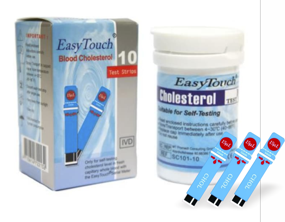 ORIGINAL Easy Touch Test Strips For Cholesterol Level Check - 10 Test Strips