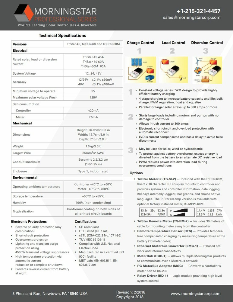 Morningstar TS-60M Solar Charge Controller 60A with TS-M-2 Meter