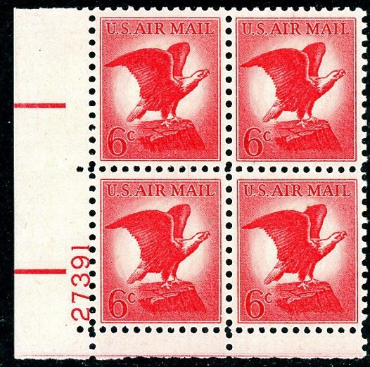 US Scott # C67a  6¢ Bald Eagle " Phosphor  Tagged " Plate Block Mint VF NH