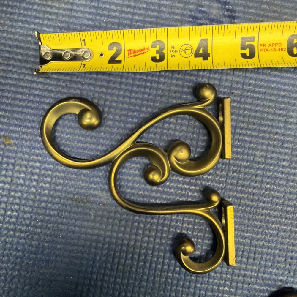 CB2- Two Brass Ornate Scrollwork Hooks Brackets Wall Mount Victorian Home