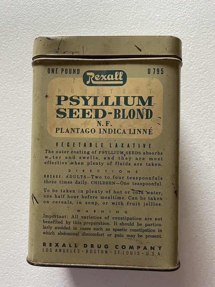 Antique Rexall PSYLLIUM SEED-BLOND tin can