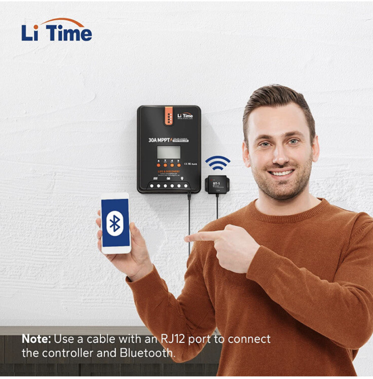Litime 30 Amp 12V/24V DC Input Bluetooth MPPT Solar Charge Controller