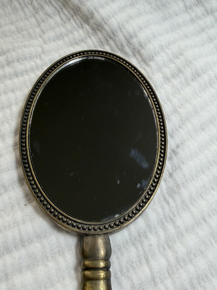 Vintage Brass Handheld Vanity Mirror Antique
