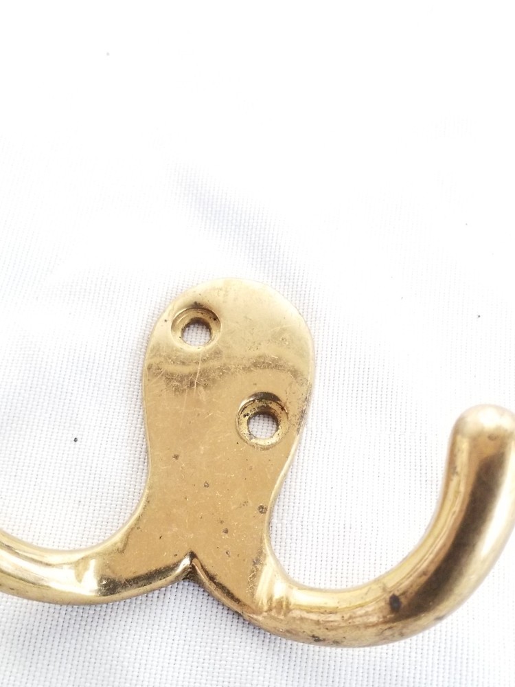 Vintage Hardware Solid Brass Wall Mount Double Robe/ Clothes Hook 2 Prong/ Hooks