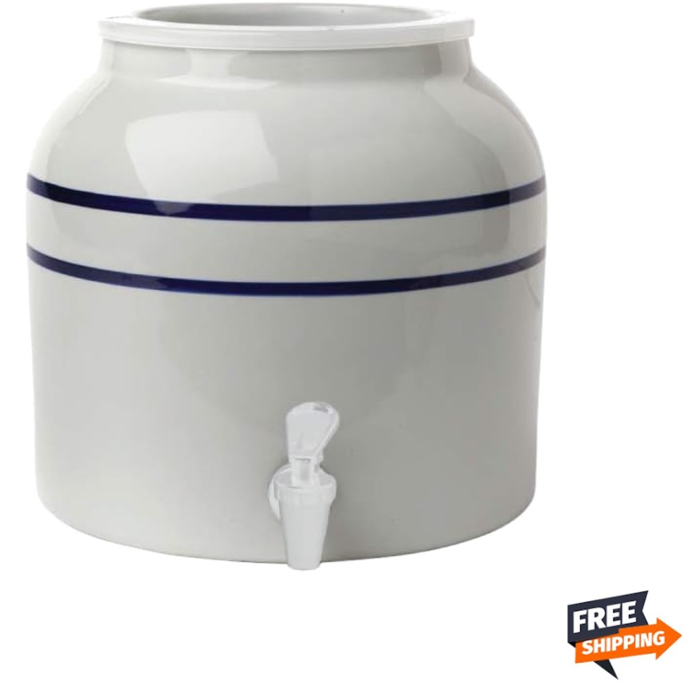 Porcelain Water Dispenser, Classic Blue Stripe