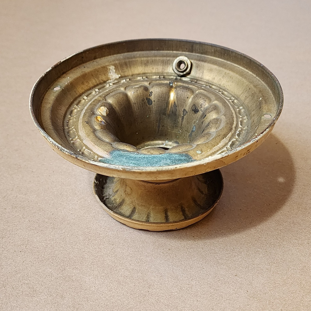 Antique Pressed Tin Ceiling Light Mount – Deco-Era Base, Original Patina