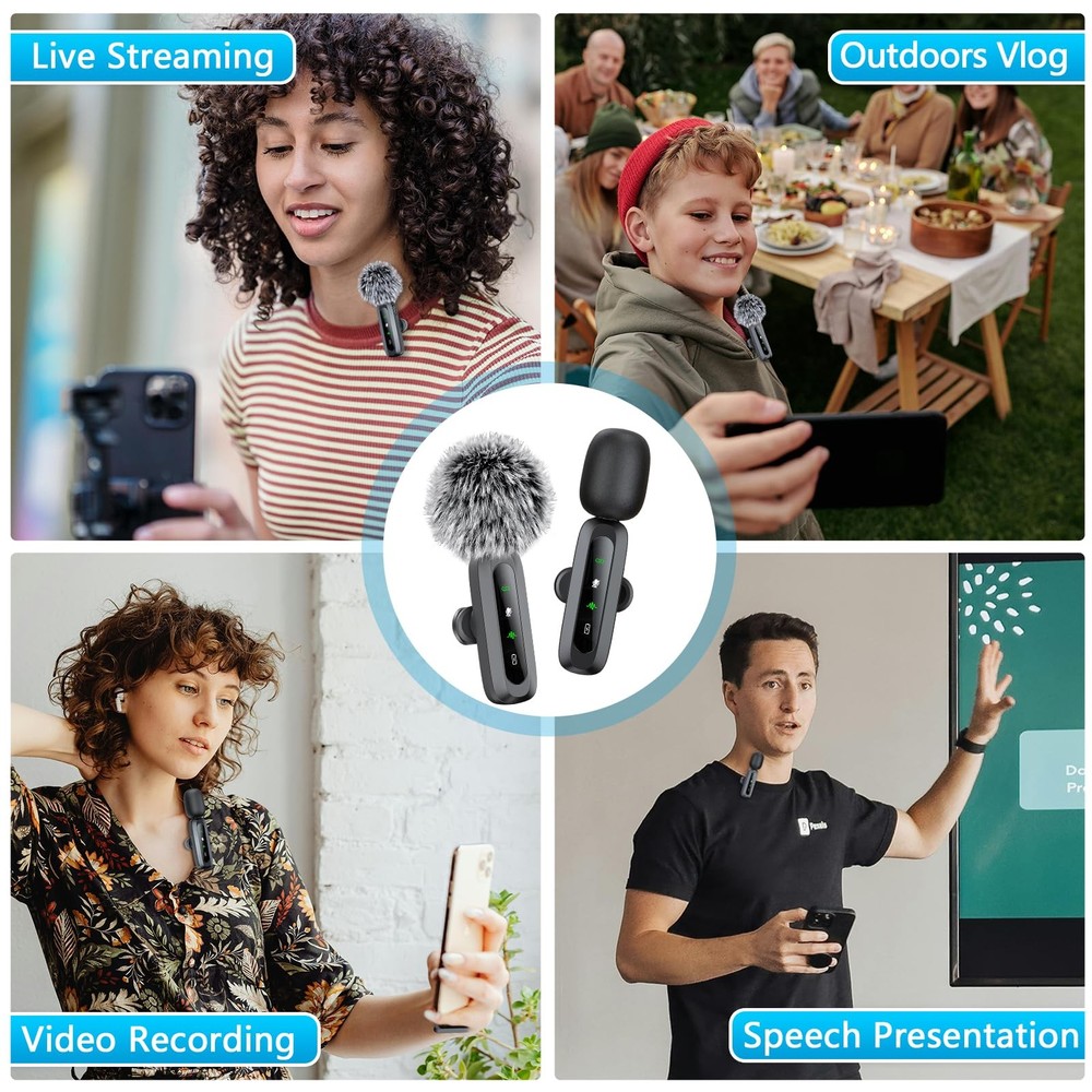 Utsund Wireless Microphone Black LED Display for iPhone and Android, Black6