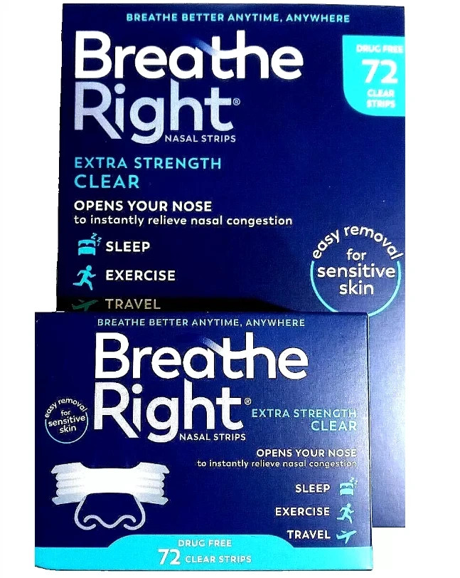 Breathe Right Extra Strength Nasal Strips, 72 Strips ( Clear or Tan)