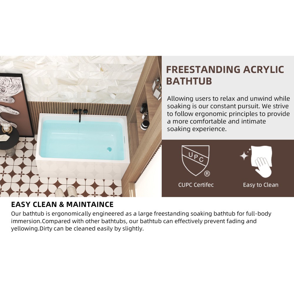 47" Acrylic Freestanding Soaking Bathtub Gloss White Rectangular Modern