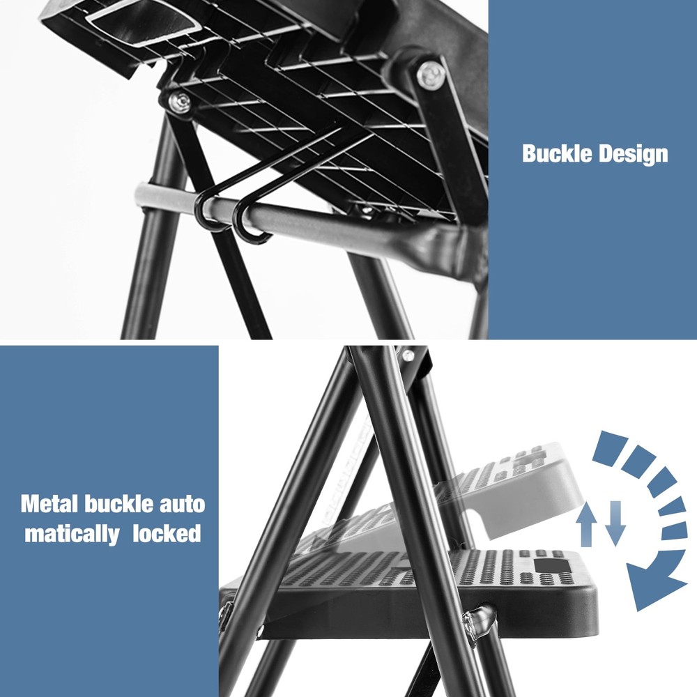 3 Step Ladder, Step Stool for Adults,3 Step Ladder Folding Step Stool with Wide