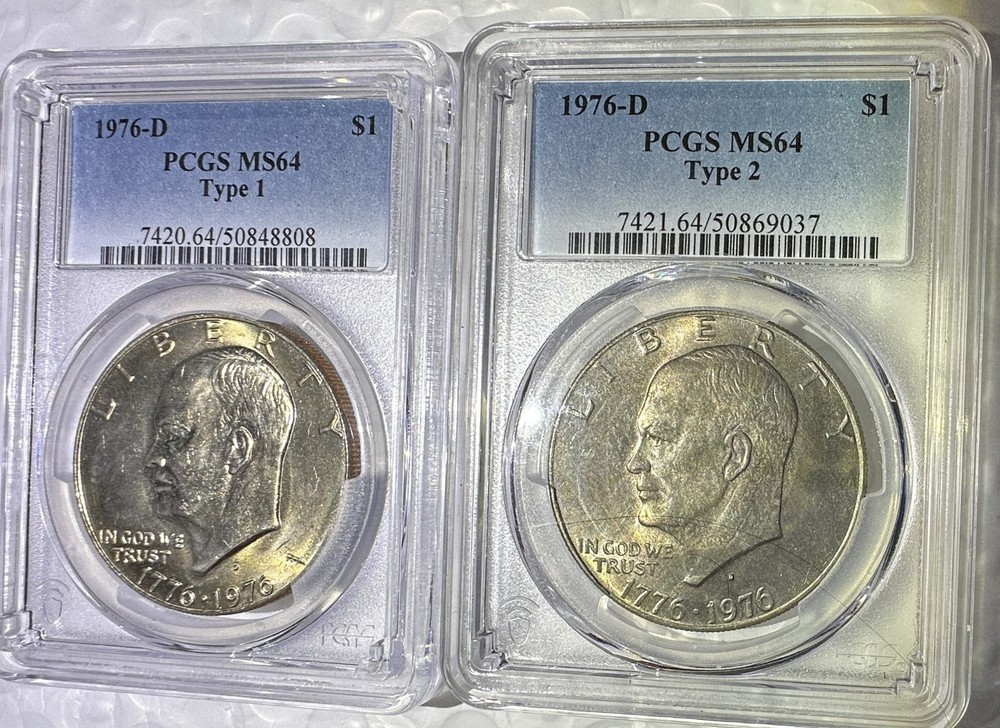 1976 D Clad Eisenhower Dollar Pair Type-1 & Type-2 PCGS MS64  8808