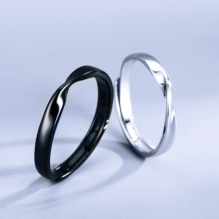 Solid 925 sterling silver Mobius Strip Promise Adjustable Open Couple Ring D33