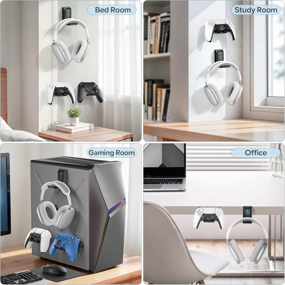 Controller & Headset Wall Mount Holder Stand Pack of 9 Space-Saving Gaming Or...