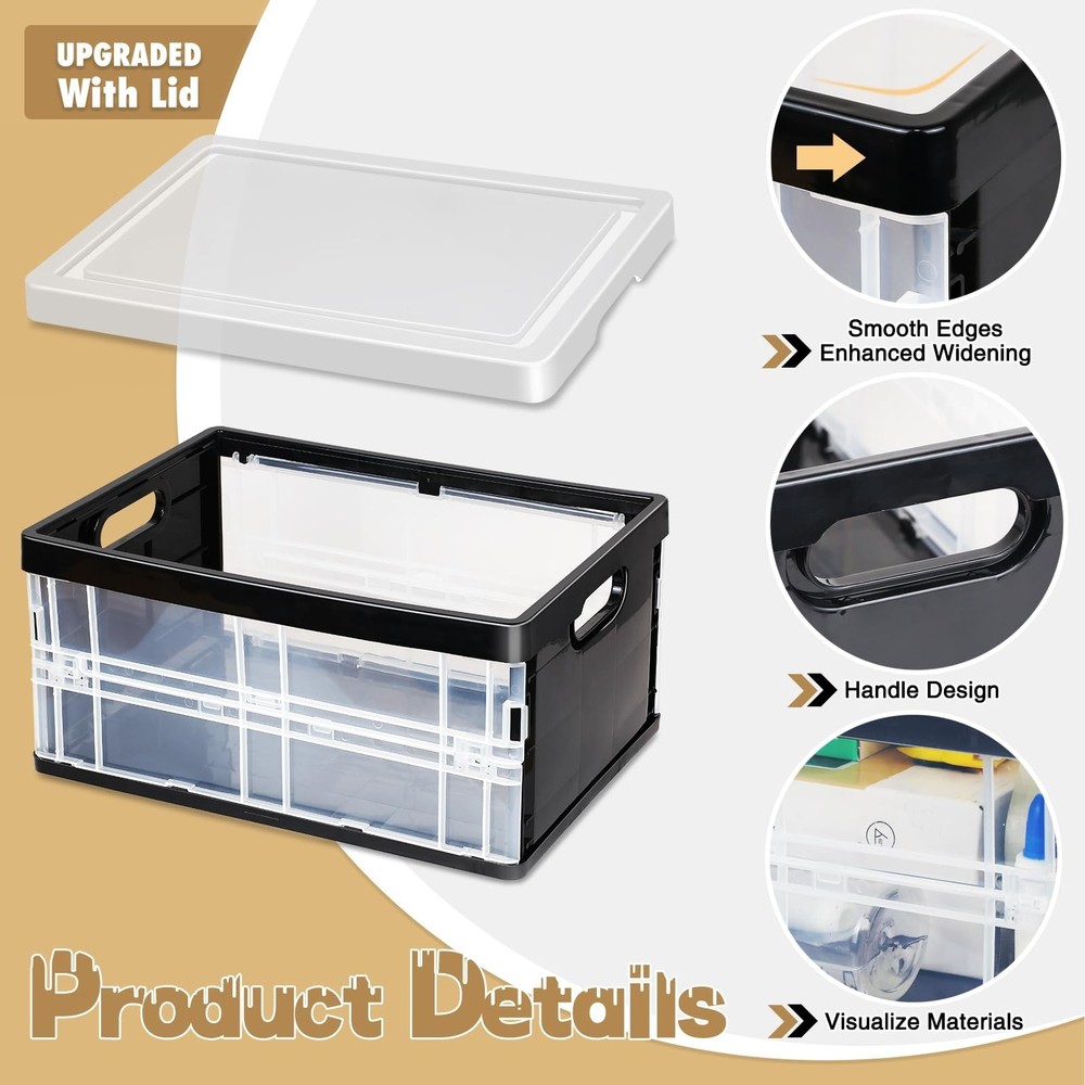 10 Quart Plastic Storage Bins With Lids, Clear Foldable and Stackable Contain...