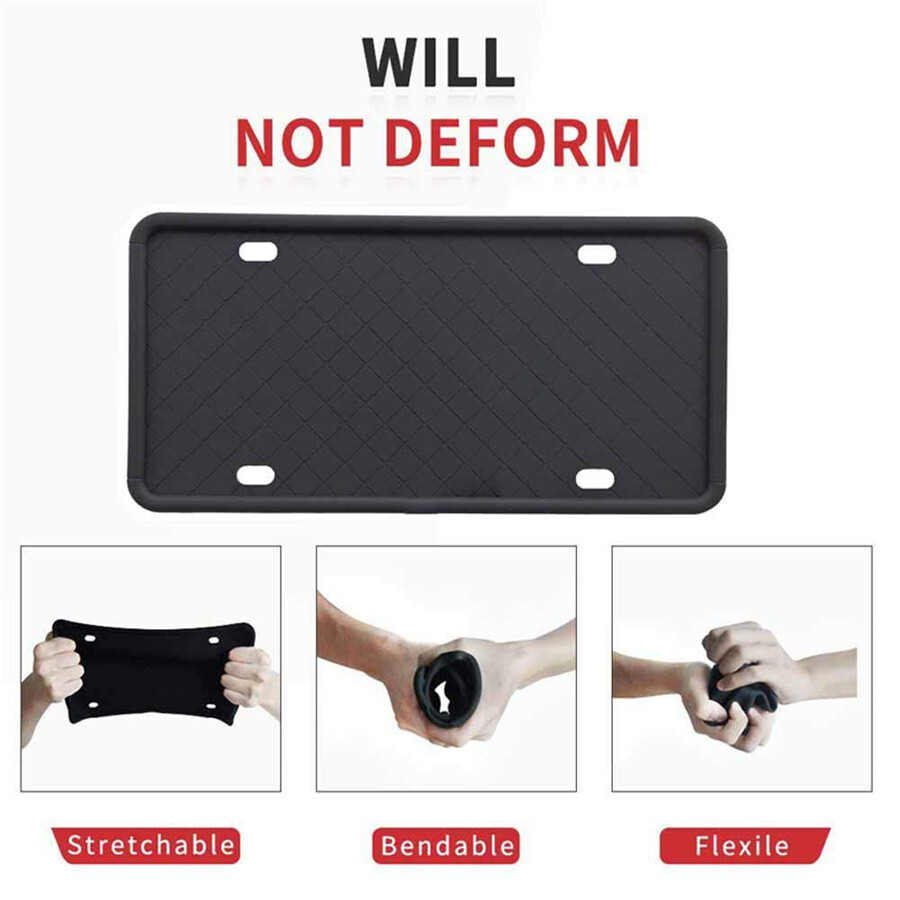 Car License Plate Frame Front Rear Holder Soft Silicone Rubber Black Accessories