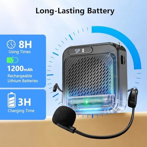 Portable Voice Amplifier for Teachers - USB-C Rechargeable Bluetooth Microphone