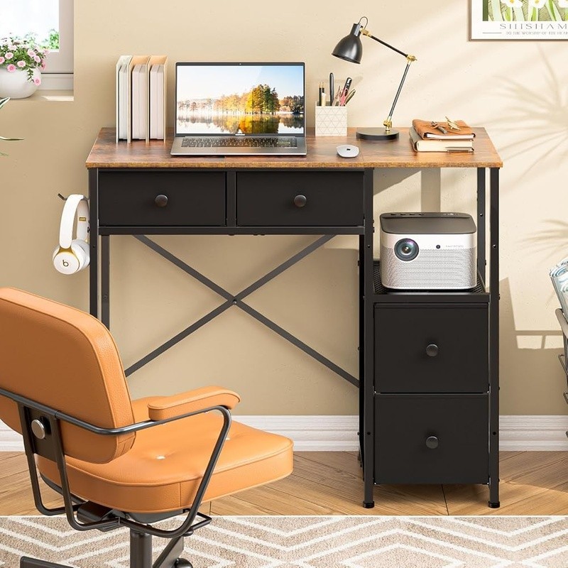 Compact Writing Desk W/ 4 Drawers Reversible Design Suitable Home Office Study