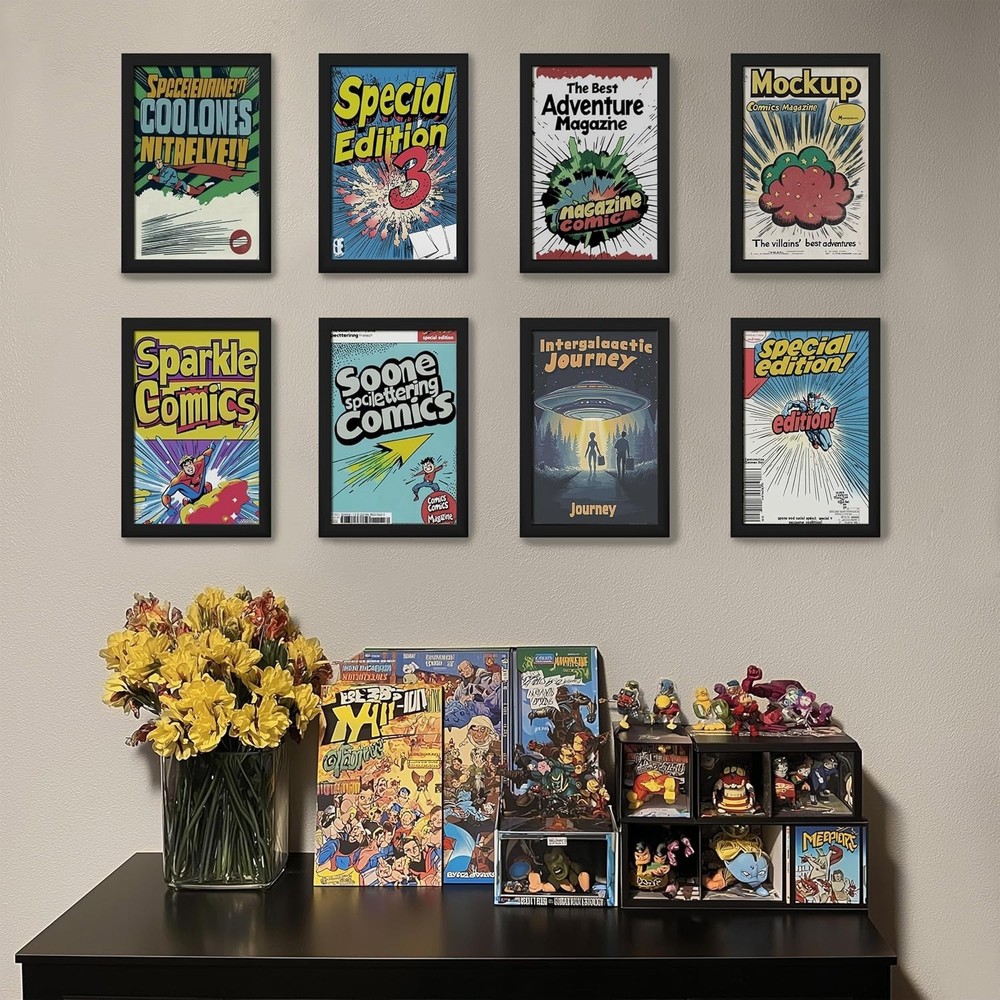 8 Pack Comic Book Frames, Fits Current 6 3/4 X 10 1/4, Wall/Tabletop Display