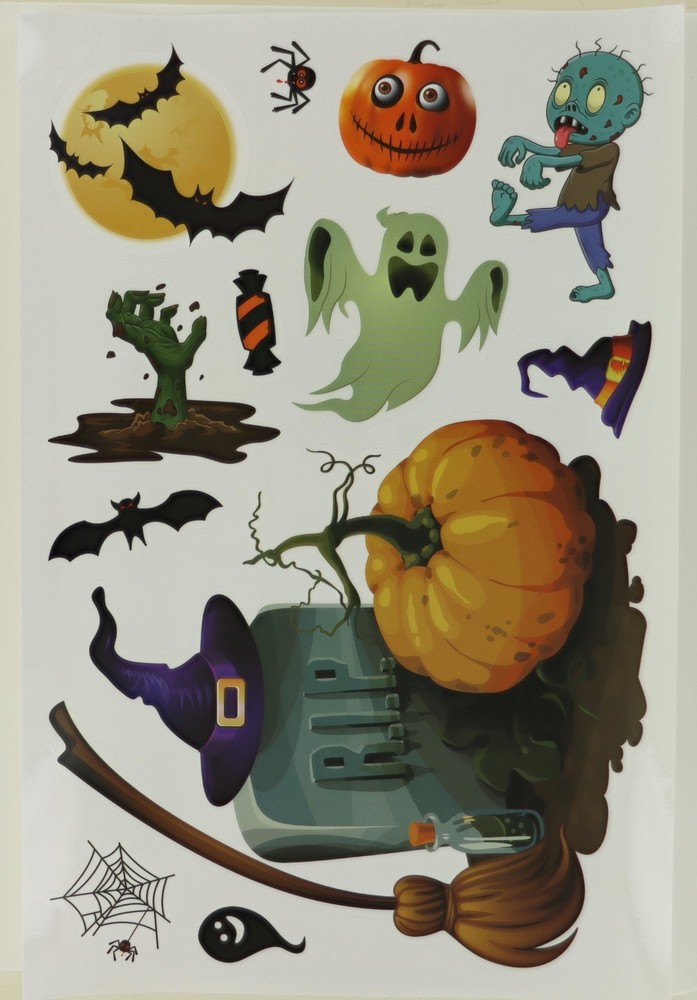 OLEDANK HALLOWEEN WINDOW CLINGS – 9 SHEETS – PUMPKIN, GHOST, SKULL DECOR - NEW