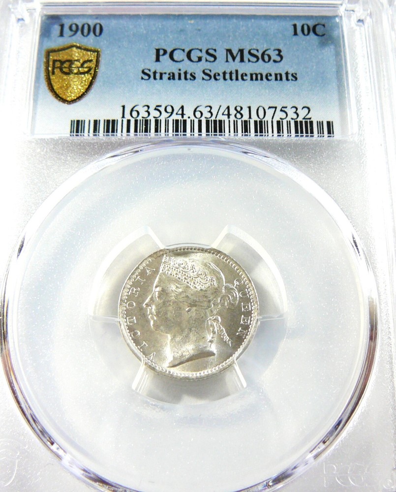 Straits Settlements  1900 Silver 10 Cents PCGS MS63