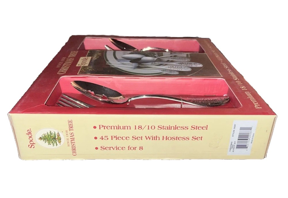 NIB Spode BIG Christmas Tree 18/10 Stainless 45 Pc Flatware Set (Service for 8)