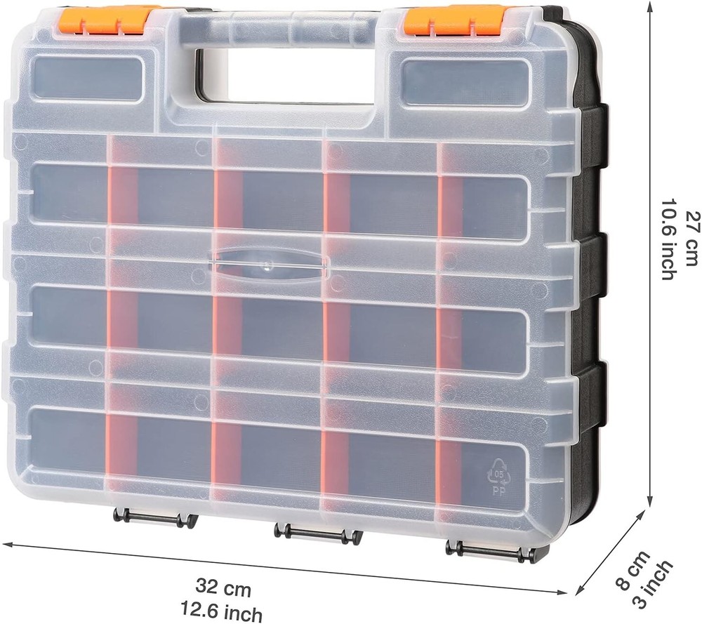 Impact-Resistant Tool Storage Box with Customizable Dividers, 34 Compartments