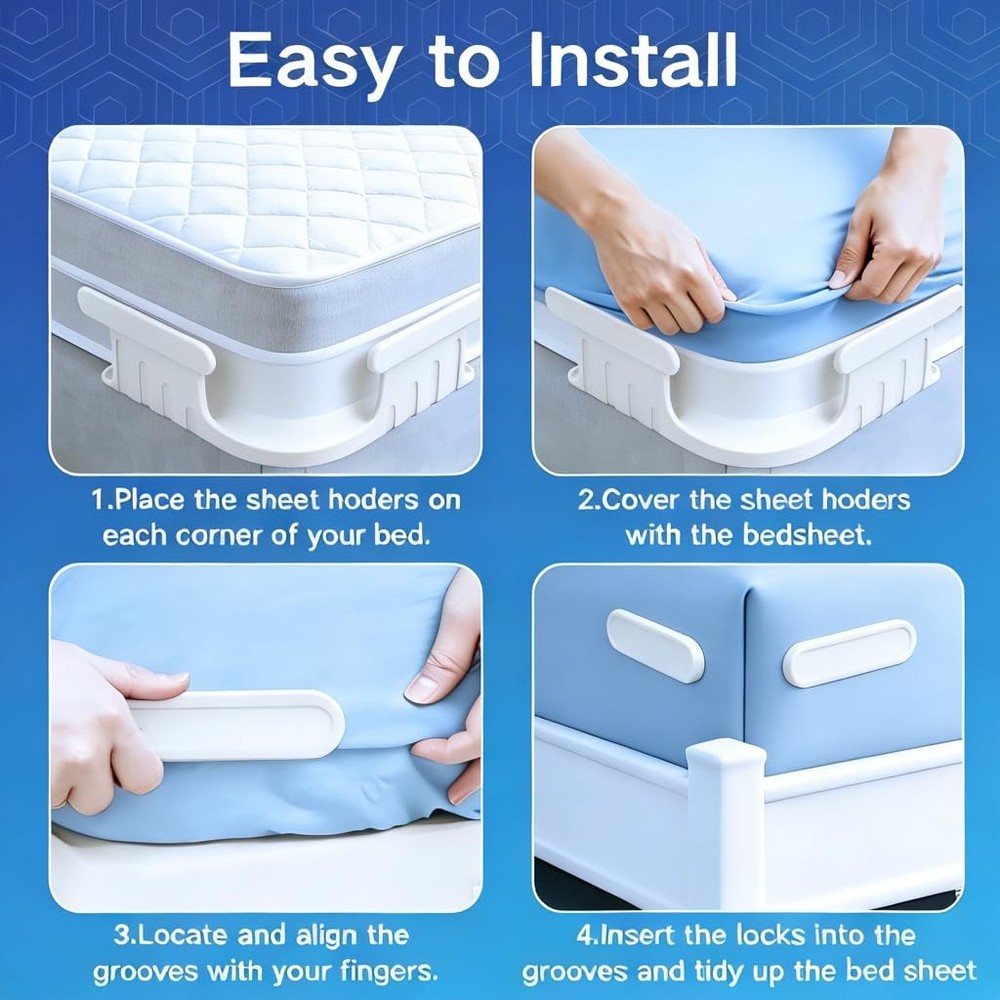 Bed Holders for Corners, Lock Holders, 4Pcs Fitted Holders Keep Sheets Firm &...