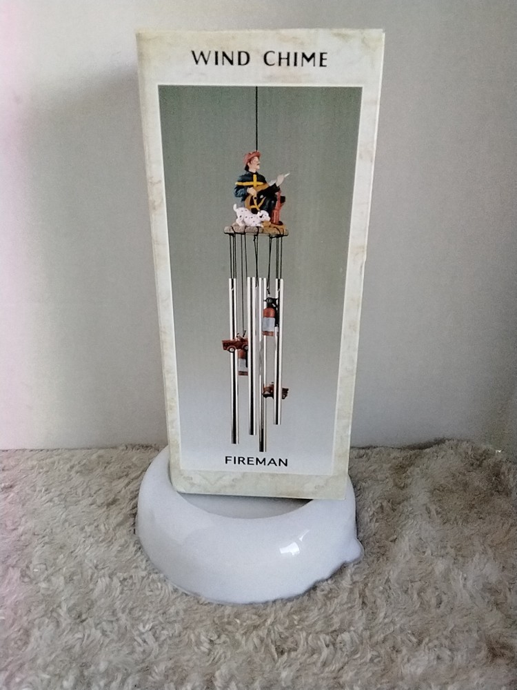 Fireman Wind Chime (2000) Working Fireman And Dalmatian. OPEN BOX NEVER USED.