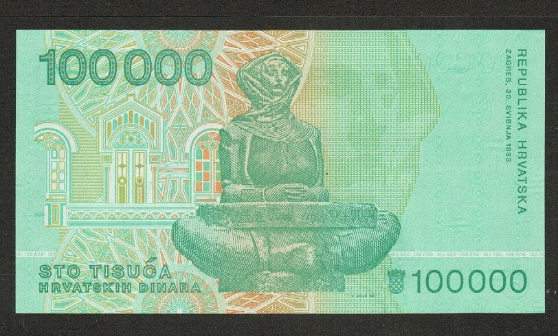 CROATIA BANKNOTE 100000 DINARA 1993 UNC